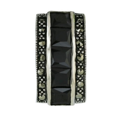 Marcasite Pendant Black Cubic Zirconia Square Column with Pave Marcasite Sides+Twisted O