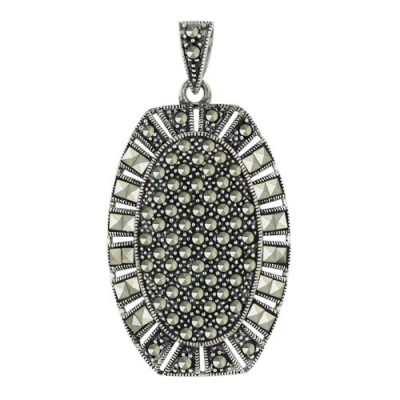 Marcasite Pendant Square Cut Pave Marcasite Oval