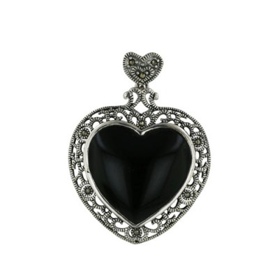 Marcasite Pendant Heart Onyx