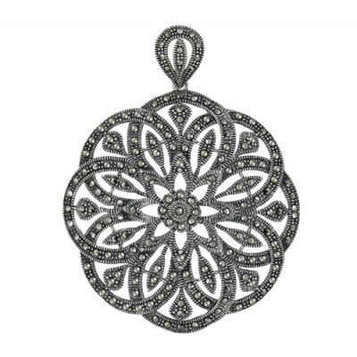 Marcasite Vintage Pendant Big Round Floral