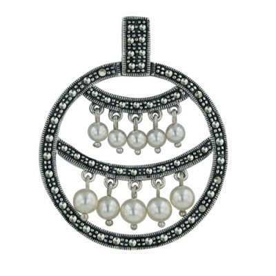 Marcasite Pendant Open Circle + 2 Parallel Lines Chandelier