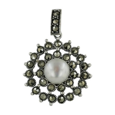 Marcasite Pendant Baguette +Round Prong Setting Flower with 8mm