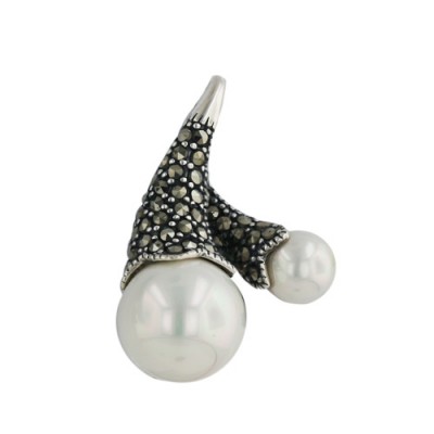 Marcasite Pendant 10mm 8mm White Shell Pearl Bottom Top Marcasite P