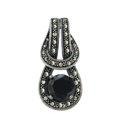 Marcasite Pendant 10mm Black Cubic Zirconia on Overlapping Loop