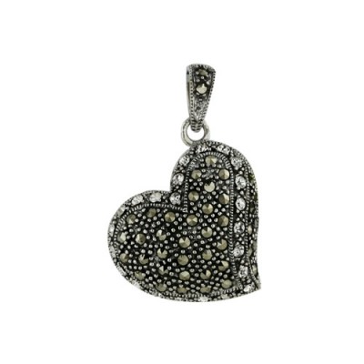 Marcasite Pendant Heart Clear Crystal Filigree Back