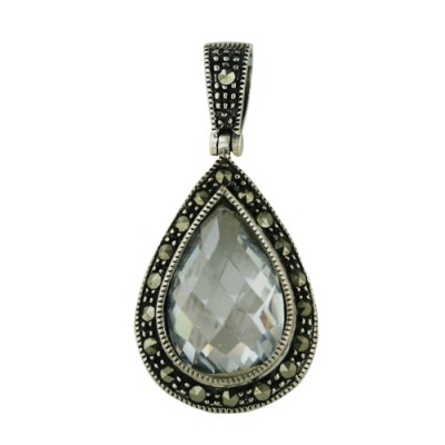 Marcasite Pendant 12X18mm Clear Teardrop Dangle