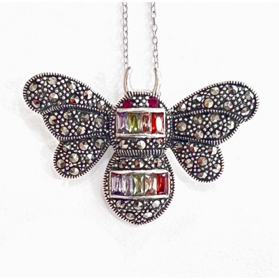 Marcasite Pendant Marcasite Butterfly with Small Rectangula