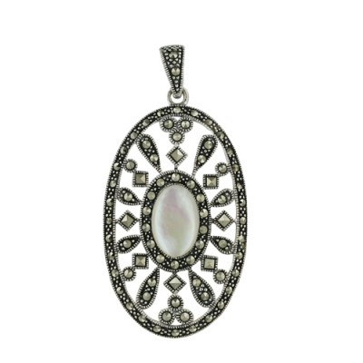 Marcasite Pendant Large Oval Pattern with Square and Regu