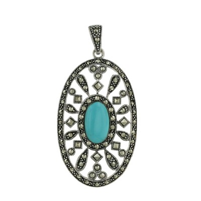 Marcasite Pendant Large Oval Pattern with Square and Regu