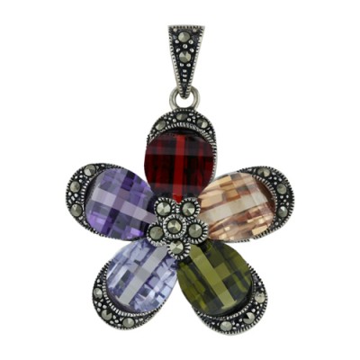 Marcasite Pendant Marcasite Flower Multicolor-Colored (Red, Pu