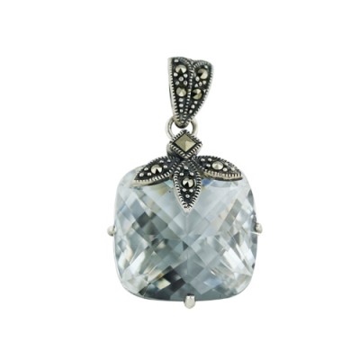 Marcasite Pendant 18mm Clear Square Cubic Zirconia Chess Cut with Squ