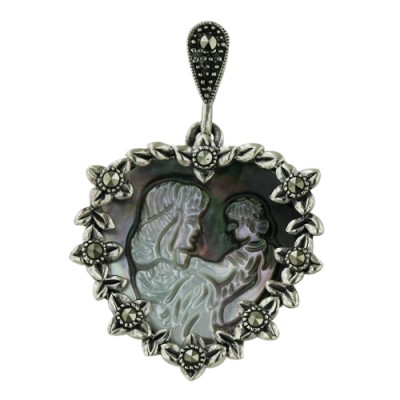 Marcasite Pendant Marc. Flower Heart Cameo