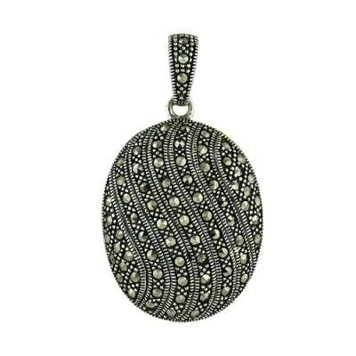 Marcasite Pendant Puffy Oval Wave Design