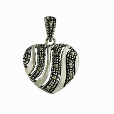 Marcasite Pendant Heart Open Waves