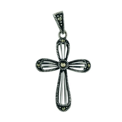 Marcasite Pendant Open Bubble Cross Marc. Center
