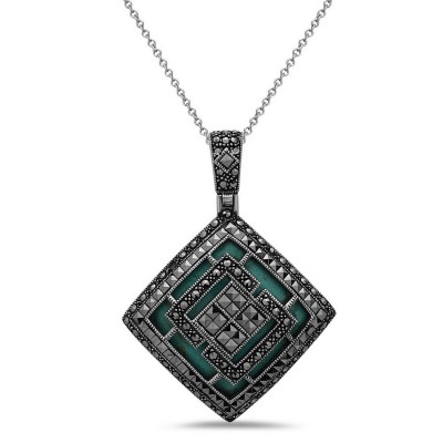 MARCASITE PENDANT RECON. TURQUOISE WITH SQUARE MARCASITE