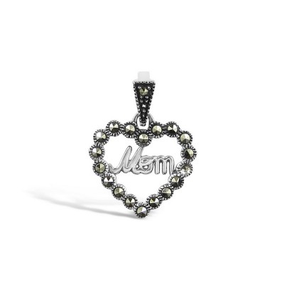 MARCASITE PENDANT HEART SINGLE STONE LINE "MOM"