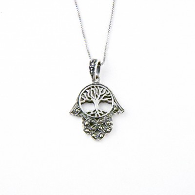 Marcasite PENDANT HAMSA TREE OF LIFE AT THE TOP-6M-1945Z