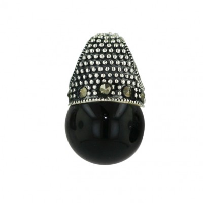 Marcasite Pendant 13mm Onyx Ball Marcasite Around
