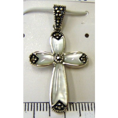 Marcasite Pendant Cross Mother of Pearl