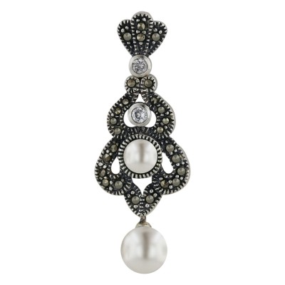 Marcasite Earring Dnagling White Pearl 1 Pcs Clear Cubic Zirconia