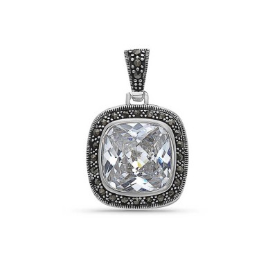 Marcasite Pndt Square Chess Cut Clear Cubic Zirconia with Marcasite Around+Braid Si