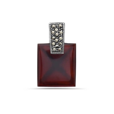 Marcasite Pendant 20X20mm Red Carnelian Square