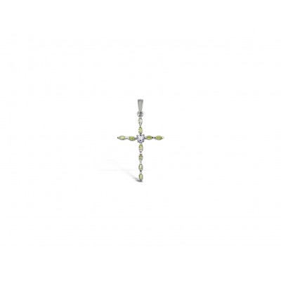 Sterling Silver Pendant Marquis Shaped Light Olivine Cubic Zirconia Cross