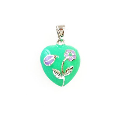 Sterling Silver Pndt Aqua 12 mm Heart Enamel Heart with Pl Flower