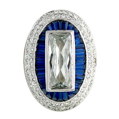 Sterling Silver Pendant 25mmx10mm Chess Cut Clear Cubic Zirconia Rectangular with Sap Gla