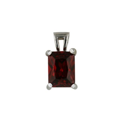 Sterling Silver Pendant 8X6mm Garnet Cubic Zirconia Rectangular