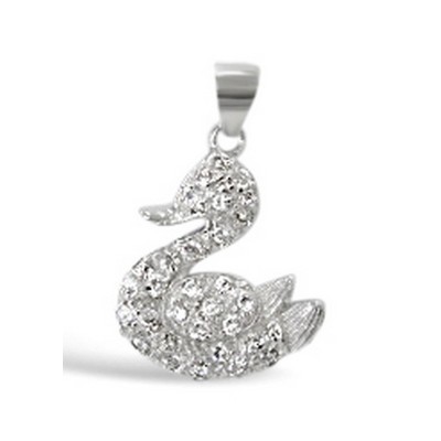 Sterling Silver Pendant Clear Cubic Zirconia Swan