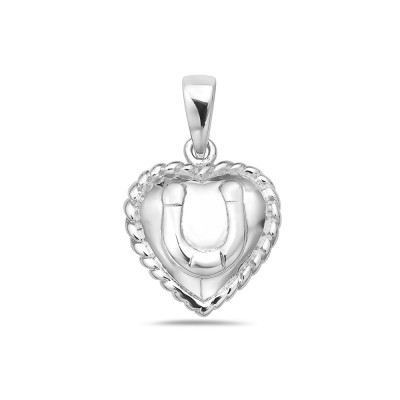 Sterling Silver Pendant Rope Puff Heart with Horseshoe-Rhodium Plating/Nickle Free