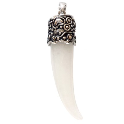 Sterling Silver Pendant Oxidized Cap with Small Heart White Jade Bul
