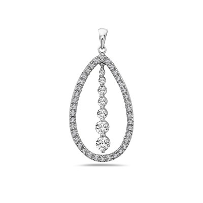 Sterling Silver Pendant Open Cubic Zirconia Tear Drop with Ascending 7 Linear Cubic Zirconia