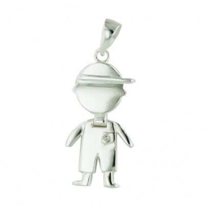 Sterling Silver Pendant Moving Boy Wearing Cap with 1Pcs Cubic Zirconia--E-Coat