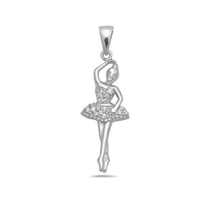 Sterling Silver Pendant Wearing Clear Cubic Zirconia Costume Ballerina