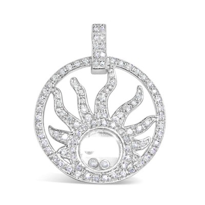 Sterling Silver Pendant Motion Clear Cubic Zirconia 30mm Round with Sun+3Pcs Clear C