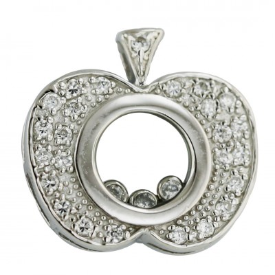 Sterling Silver Pendant Pave Clear Cubic Zirconia Motion Apple with 3Pcs Clear Cubic Zirconia