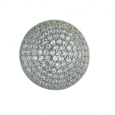 Sterling Silver Pendant Micropave Clear Cubic Zirconia Round Dome