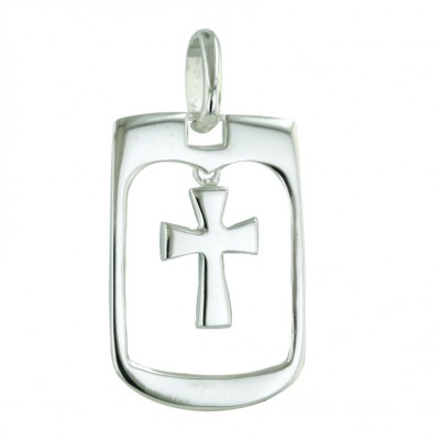 Sterling Silver Pendant 28X20mm Plain Open Square with Cross Inside--E