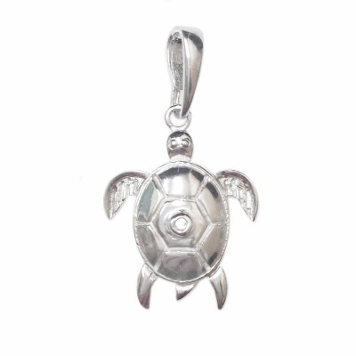 Sterling Silver Pendant Charming Plain Turtle with I Pc Diamond--Rhodium Plating/