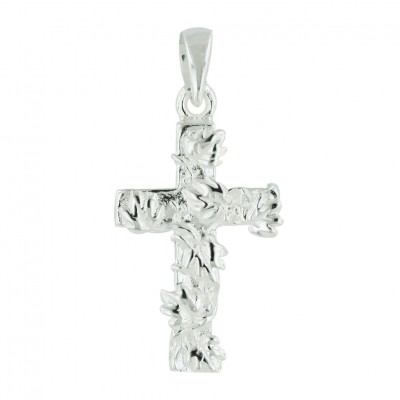 Sterling Silver Pendant Plain Leaves on Cross--E-coated/Nickle Free--