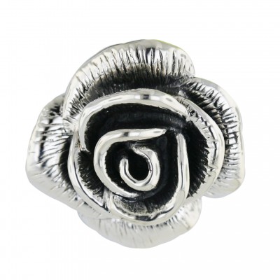 Sterling Silver Pendant 35mm Plain Rose Oxidized Inner Petals Line