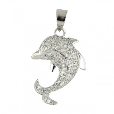 Sterling Silver Pendant Clear Cubic Zirconia Dolphin