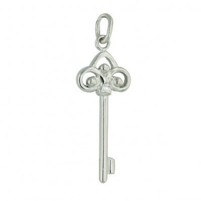Sterling Silver Pendant Plain Open Flowery Tiff Key