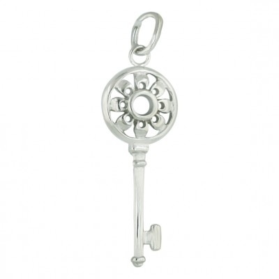 Sterling Silver Pendant Plain Open 11.5mm Flower Tiff Key--Rhodium Plating/Nickle Free--