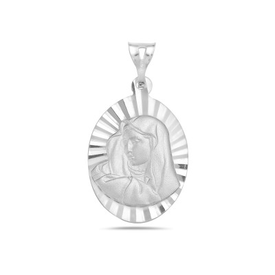 Sterling Silver Pendant 28X22mm Oval with Matt Finish Mother Virgin-