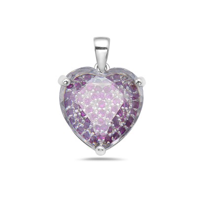 Sterling Silver Pendant 18X18mm #5 Synthetic Ruby Cubic Zirconia Heart with 3 Pro