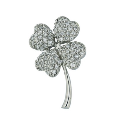 Sterling Silver Pendant Clear Cubic Zirconia Clover Pave--Rhodium Plating/Nickle Free--